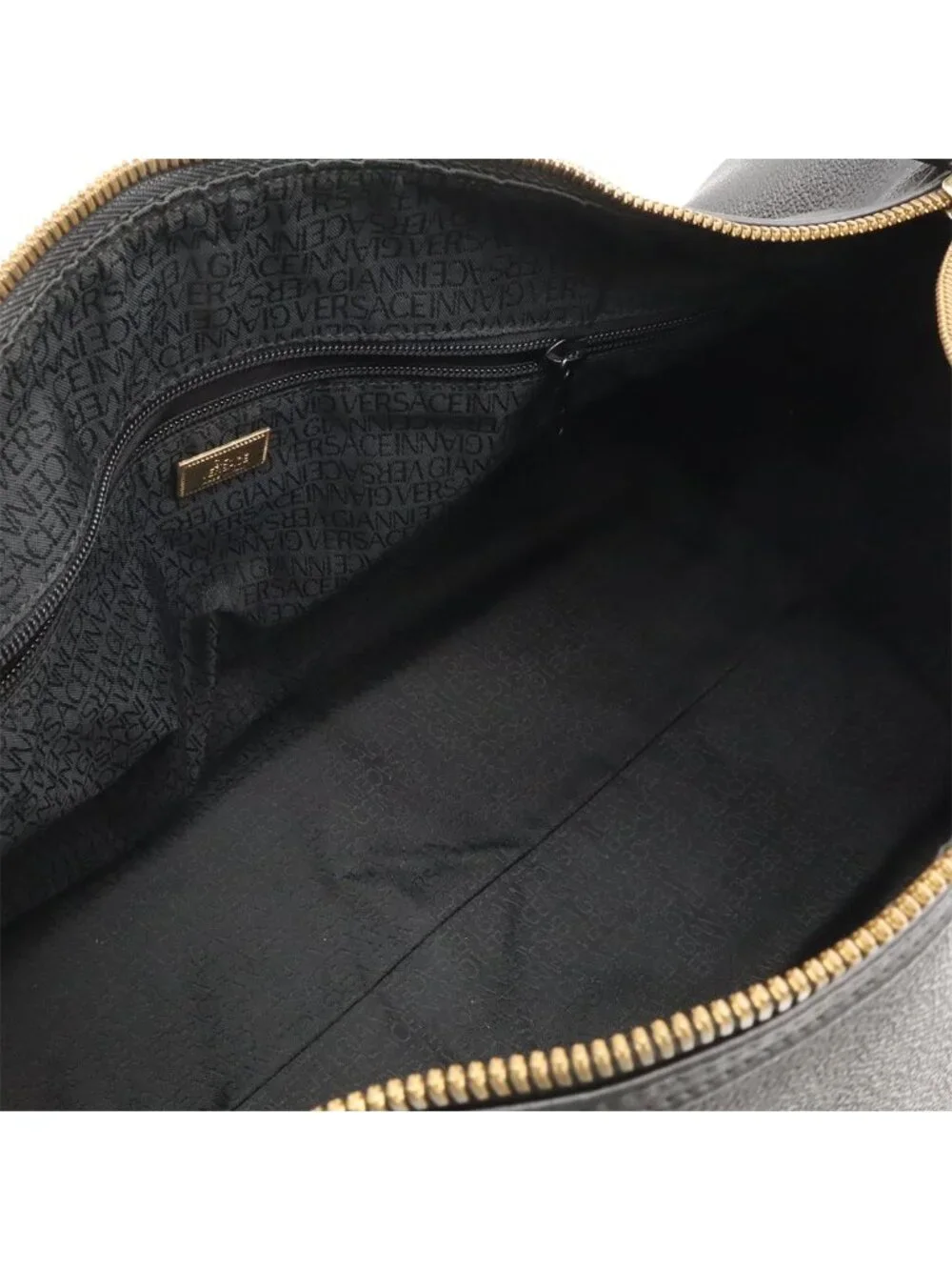 Versace Medusa Boston Bag Purse Leather Black Gold